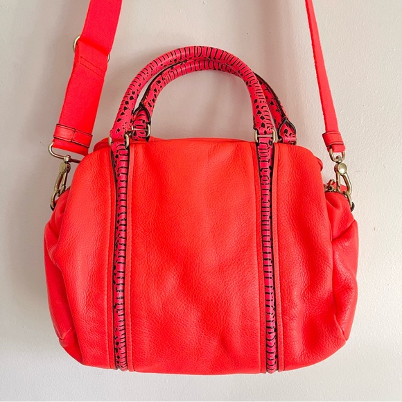 Marc By Marc Jacobs Q Snake Satchel Crossbody Bag Leather Multi Neon Orange Pink - Picture 2 of 16